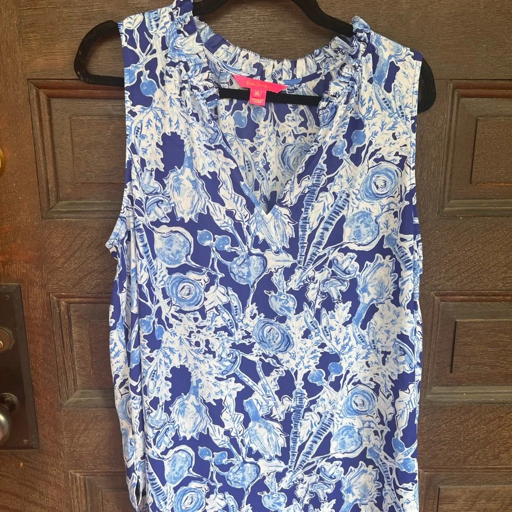 Lilly Pulitzer Almandine Top Sleeveless in Pretty Peas EUC XL - Picture 3 of 4